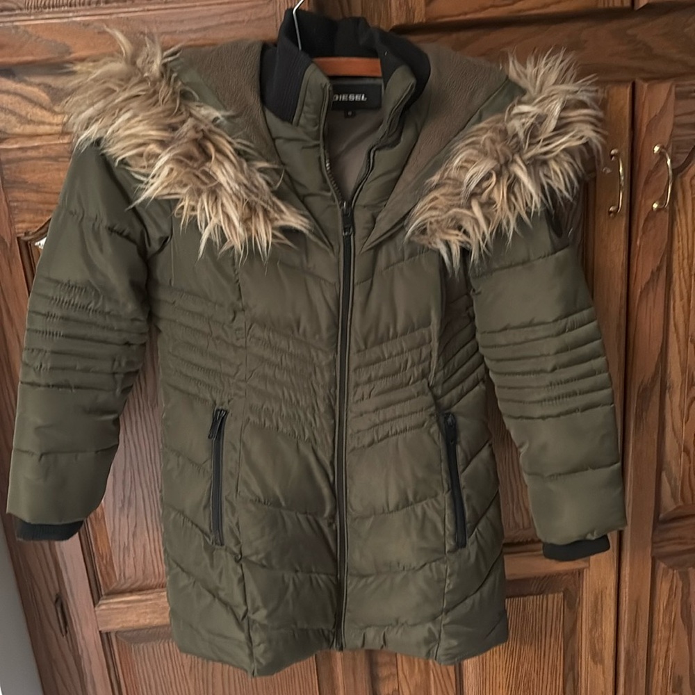 Olive Green Woman’s Diesel Jacket with Faux Fur Trim
